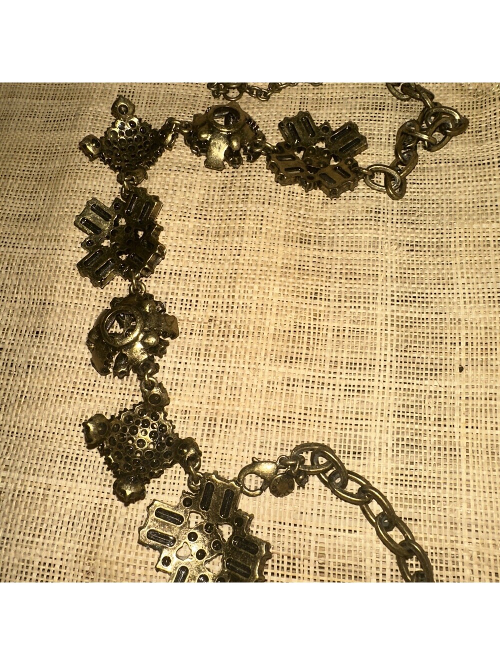 J.Crew Crystal Statement Necklace Flower Cluster Rhinestone Bib Gold Tone Y2K - Picture 7 of 7